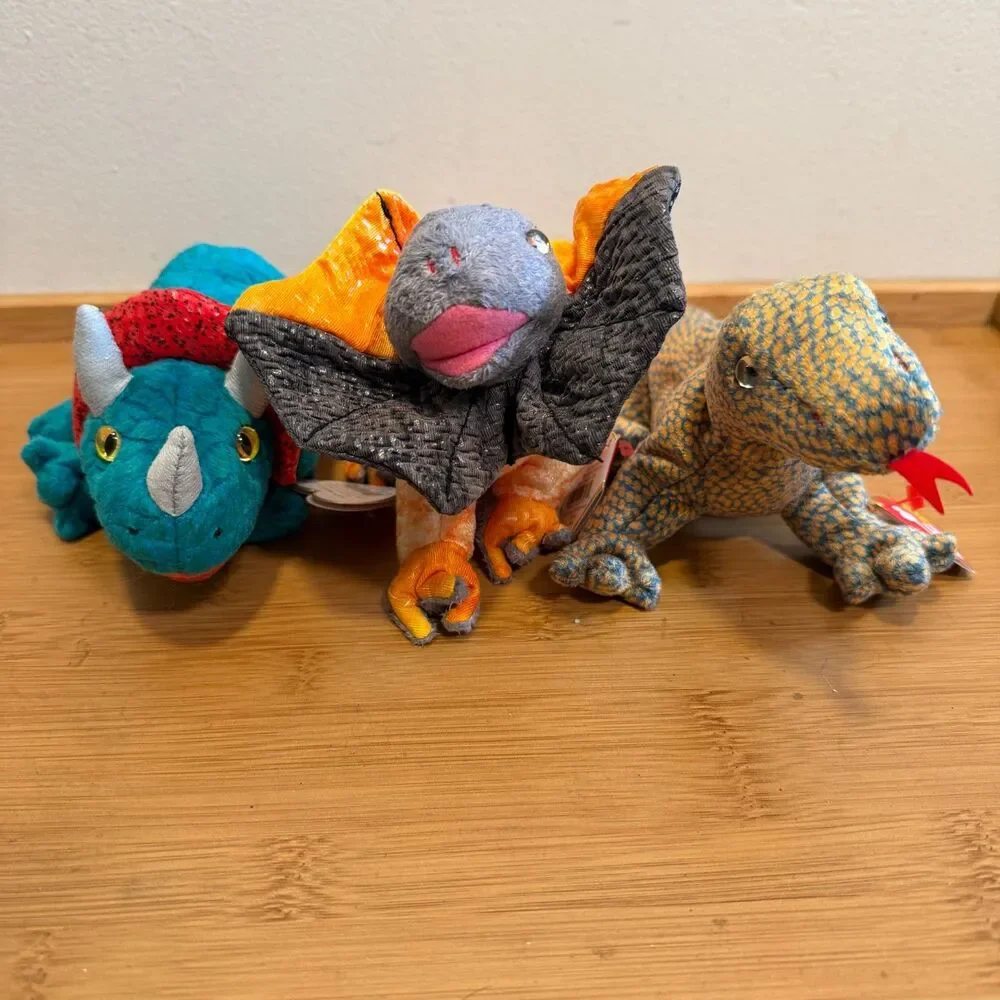 Ty Beanie Babies Lot of 3 Hornsly Scaly Slayer Dinosaur Reptile Plush w/ Tags